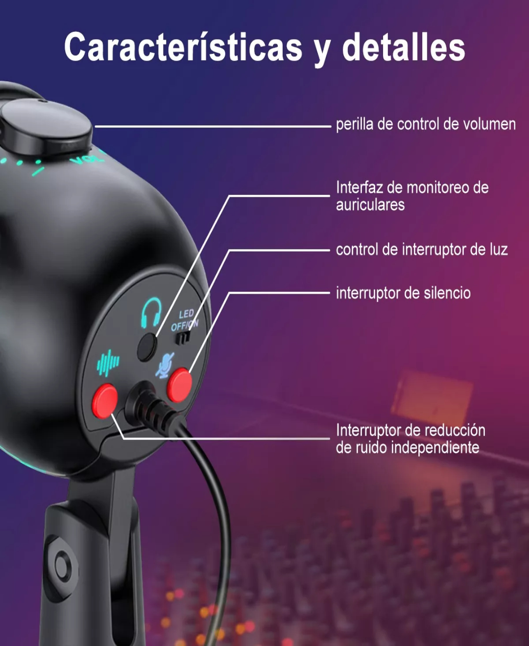 Micrófono Condensador Usb Cardioide Rgb Podcast Pc Gamer