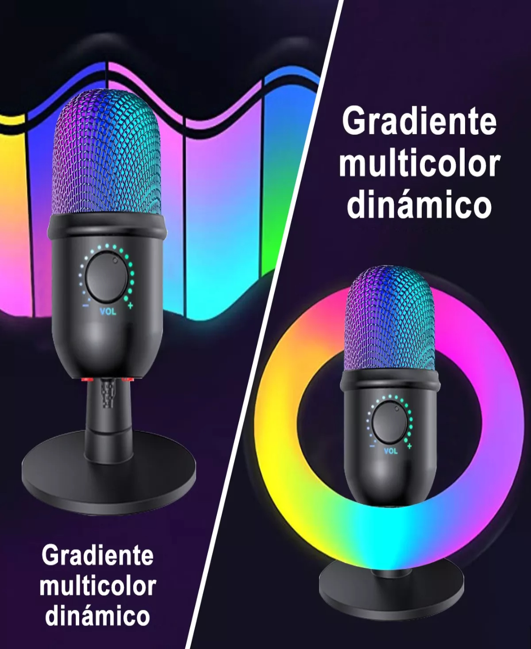Micrófono Condensador Usb Cardioide Rgb Podcast Pc Gamer