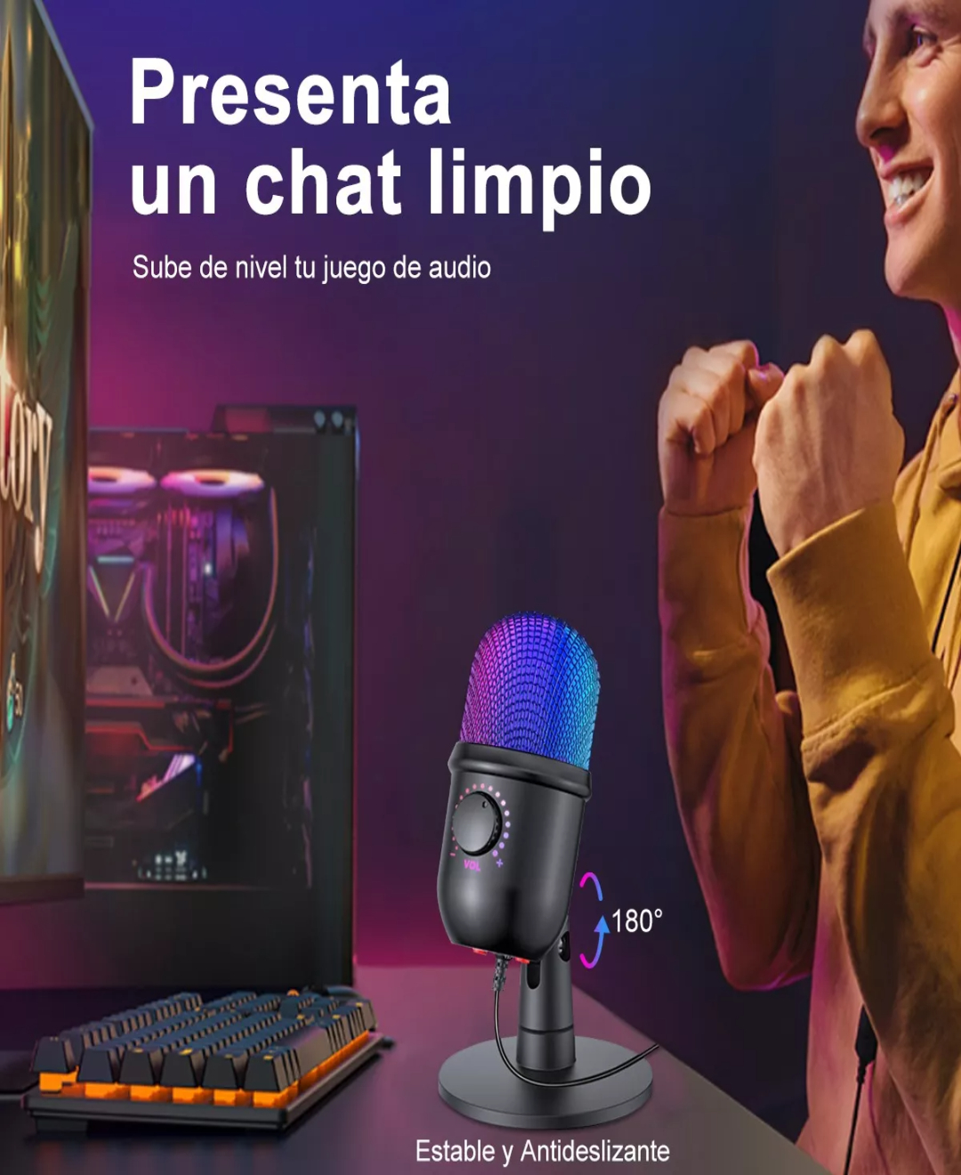 Micrófono Condensador Usb Cardioide Rgb Podcast Pc Gamer