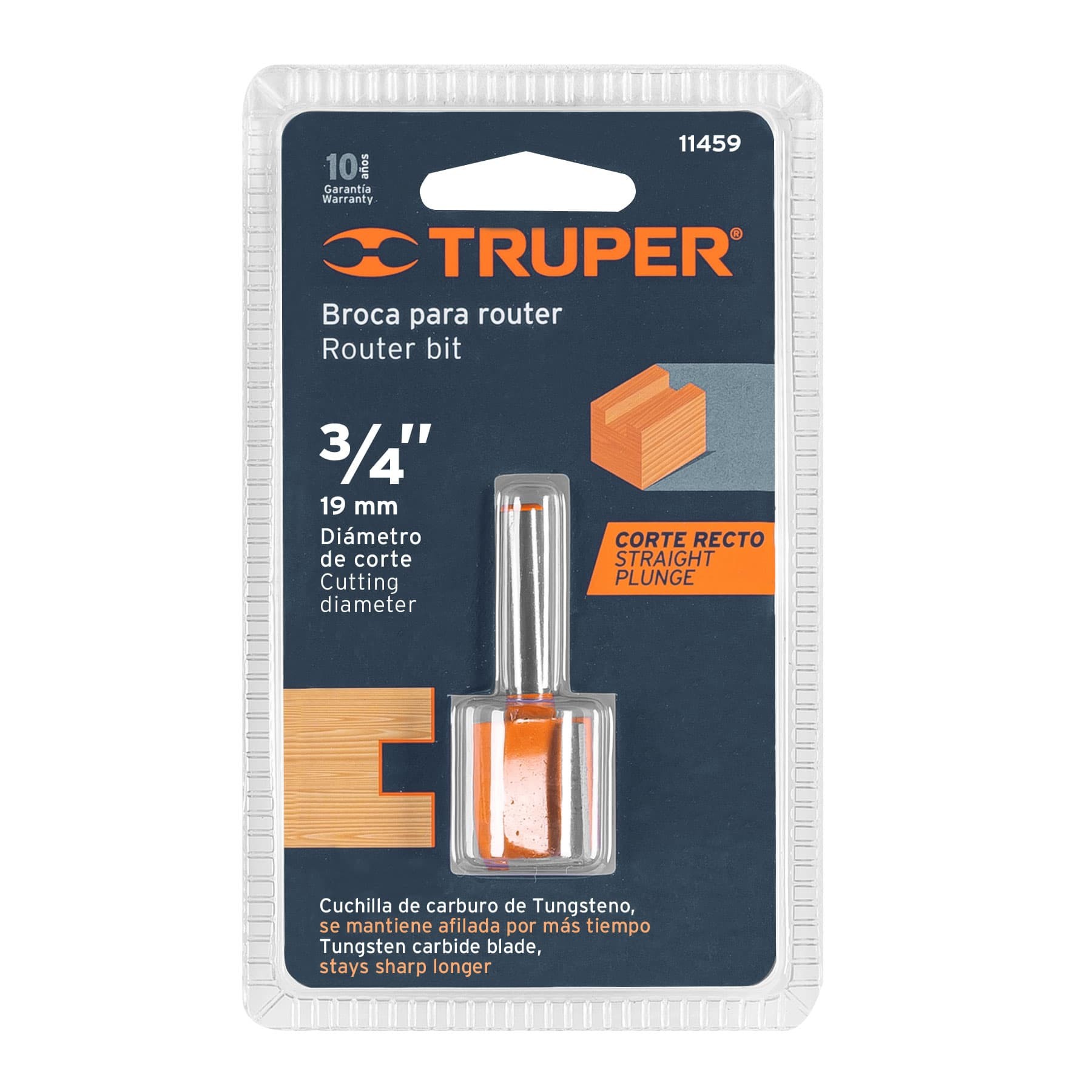 BROCA PARA ROUTER, RECTA 2 FILOS, 3/4", TRUPER 11459