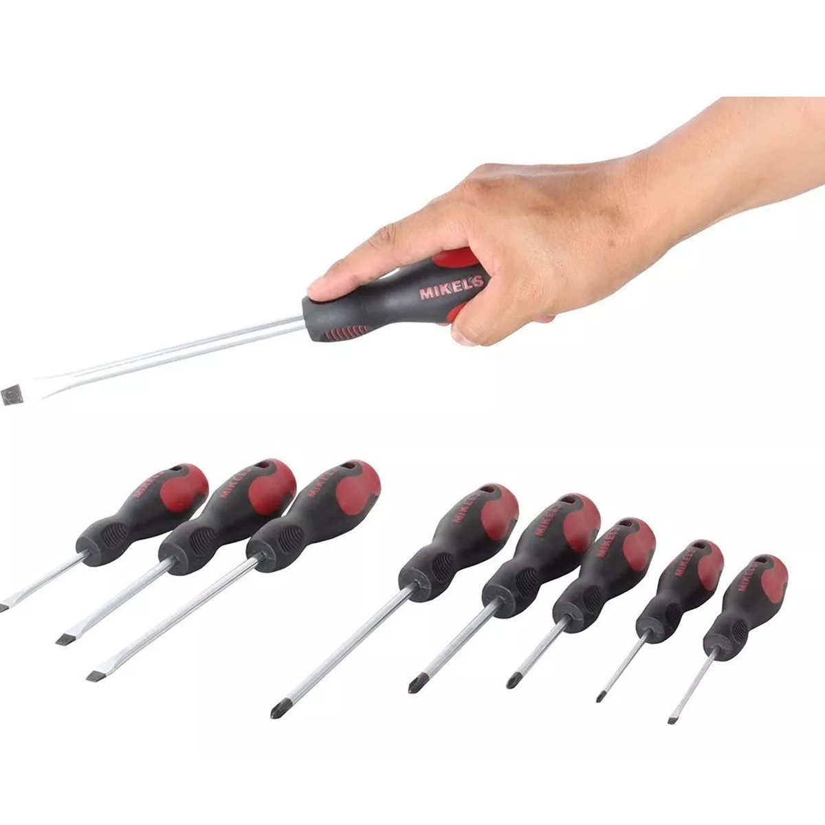 Juego 9 Piezas Desarmadores Mango Bimaterial MIKELS