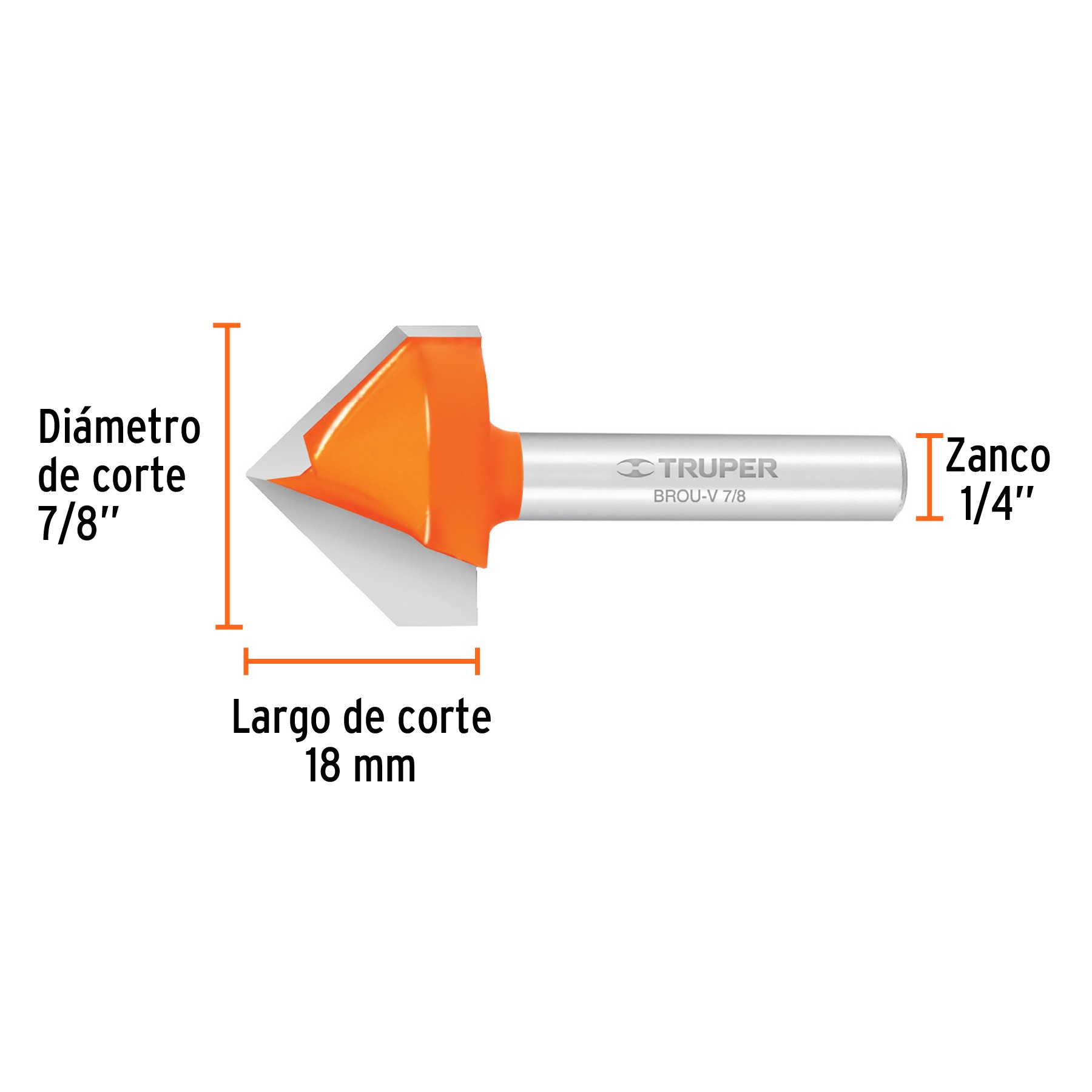 BROCA PARA ROUTER, CORTE EN "V", 7/8", TRUPER 11467