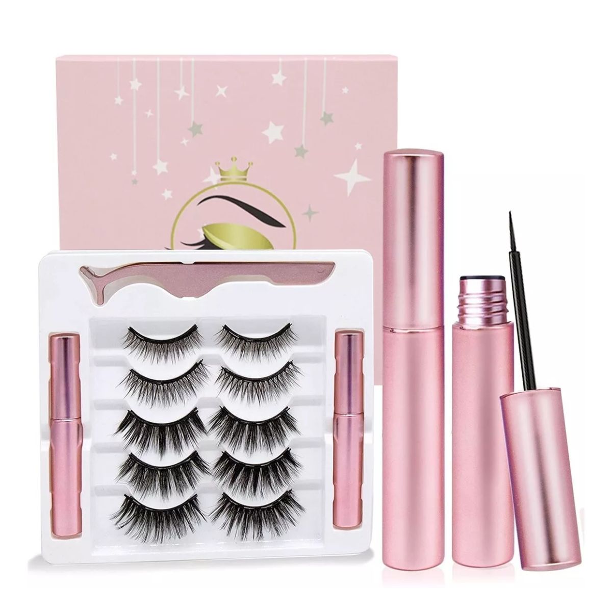 Kit de Pestañas Postizas Magnéticas y Delineador de Ojos Rosa