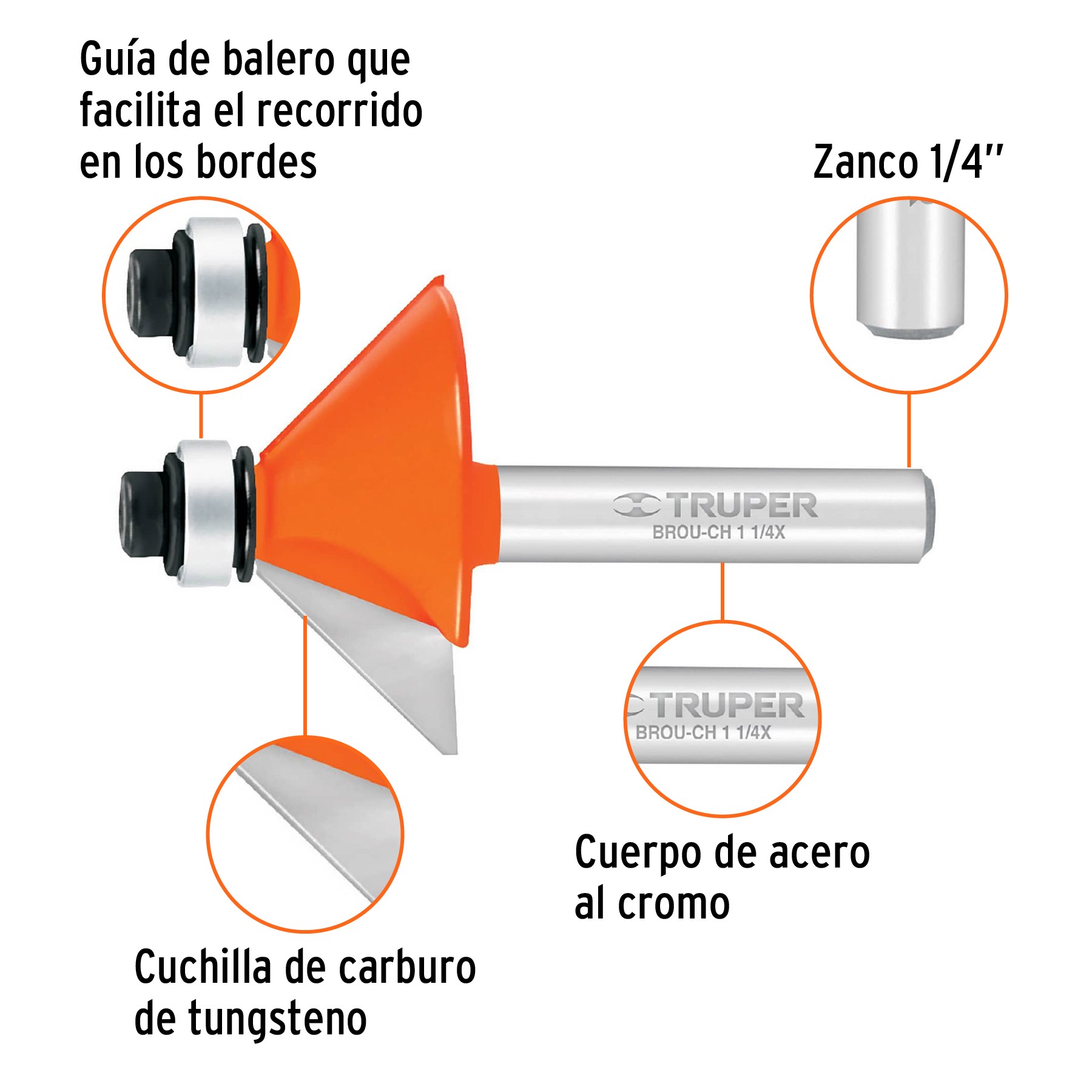 BROCA PARA ROUTER, CHAFLÁN, 1-1/4" CON BALERO, TRUPER 11468