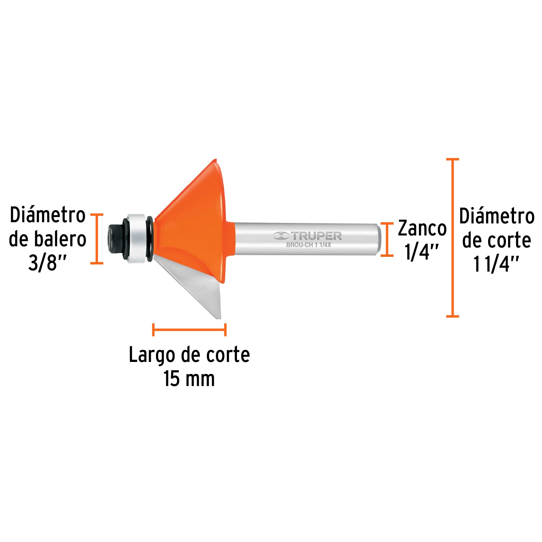 BROCA PARA ROUTER, CHAFLÁN, 1-1/4" CON BALERO, TRUPER 11468