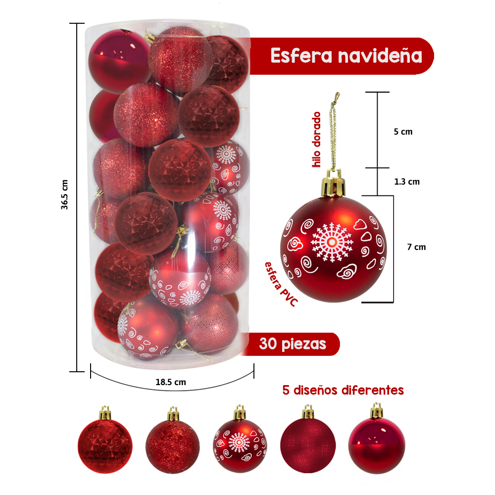 Esferas Navideñas De plástico 30 Piezas 7 Cm Decoración Colgante