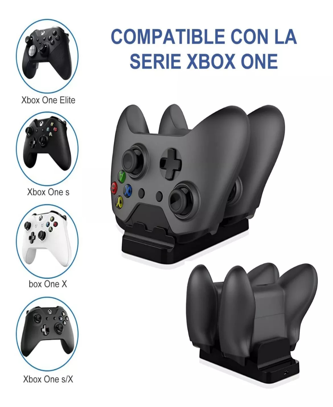 Carga Y Juega Base Cargadora Doble Para Controles Xbox