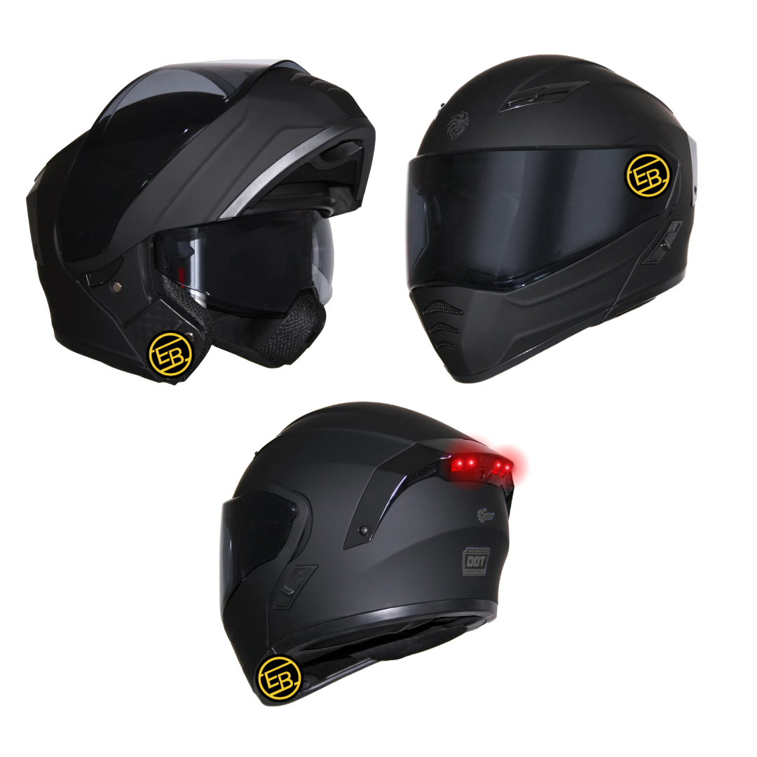 CASCO MOTO ABATIBLE KOV ESTELAR NEGRO MATE (LUZ LED)