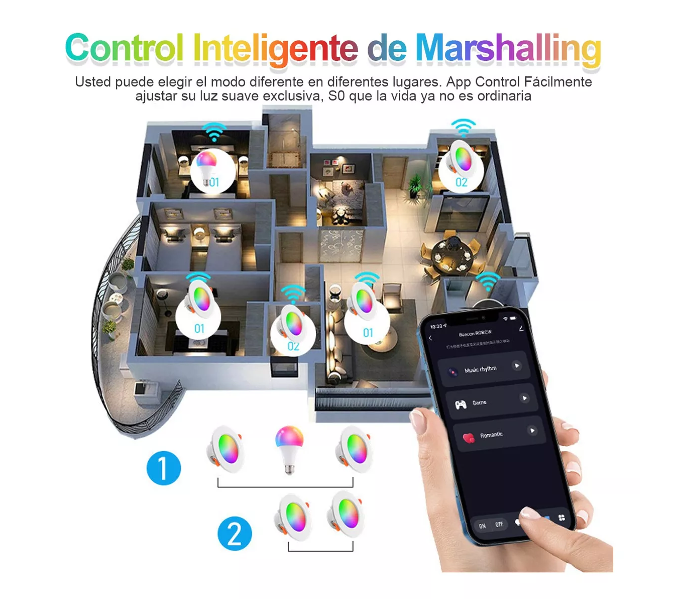 Par Lampara Luz Led De Techo Bluetooth Inteligente Rgb 10w 2pcs