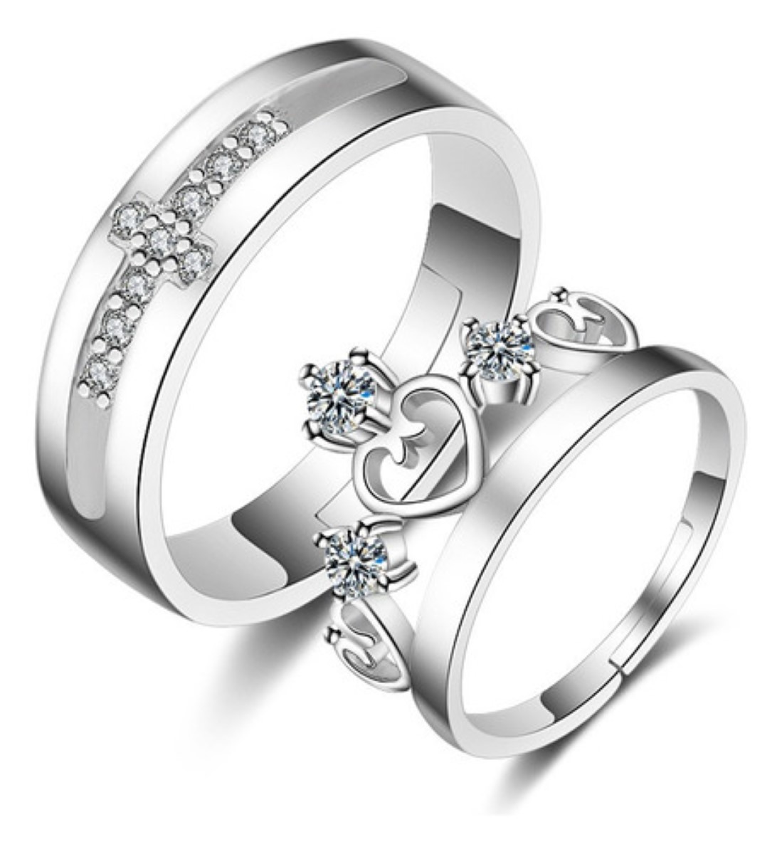 Anillos De Pareja Ajustables Color Plata 6 Piezas