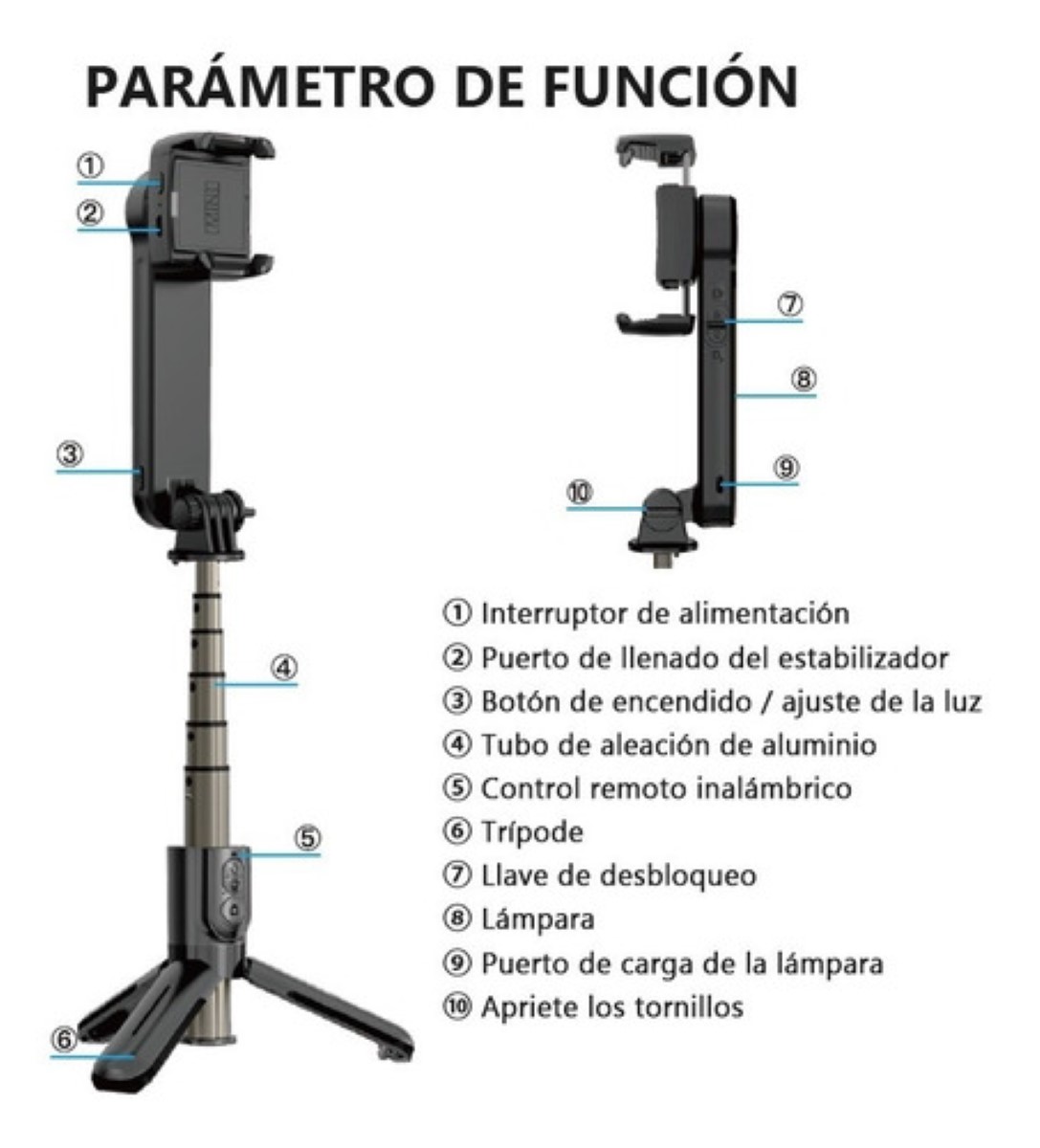 Estabilizador Gimbal Con Luz Led Remoto Para Celular Negro