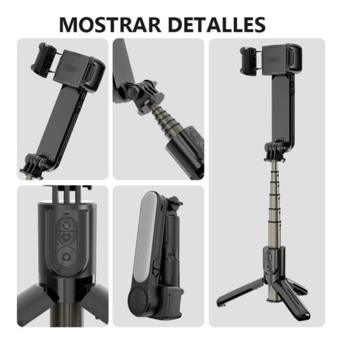 Estabilizador Gimbal Con Luz Led Remoto Para Celular Negro