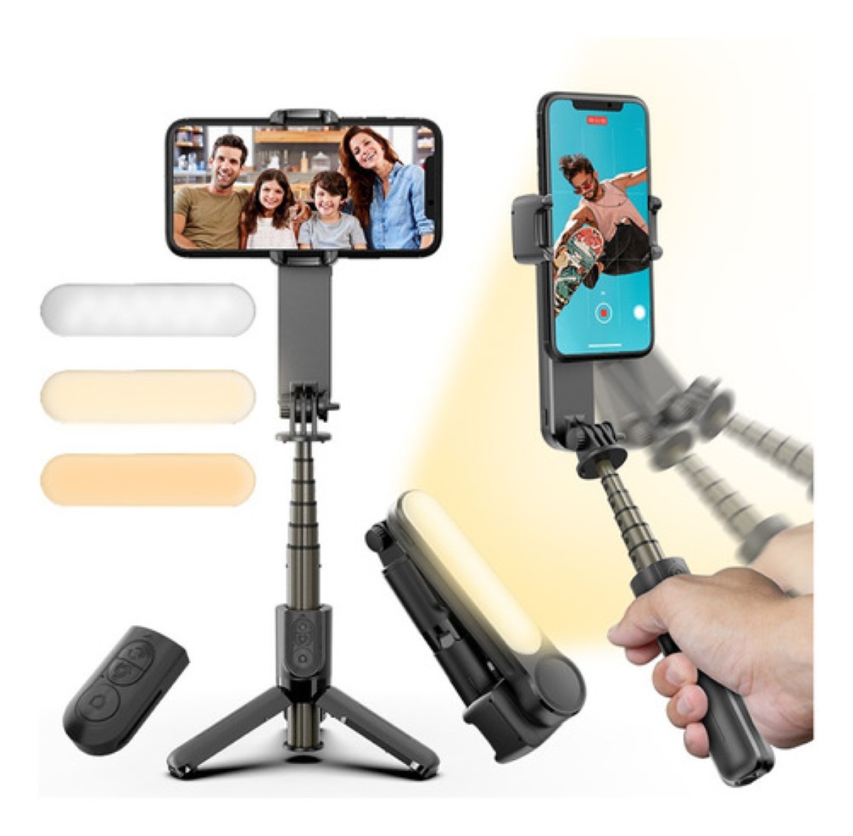 Estabilizador Gimbal Con Luz Led Remoto Para Celular Negro