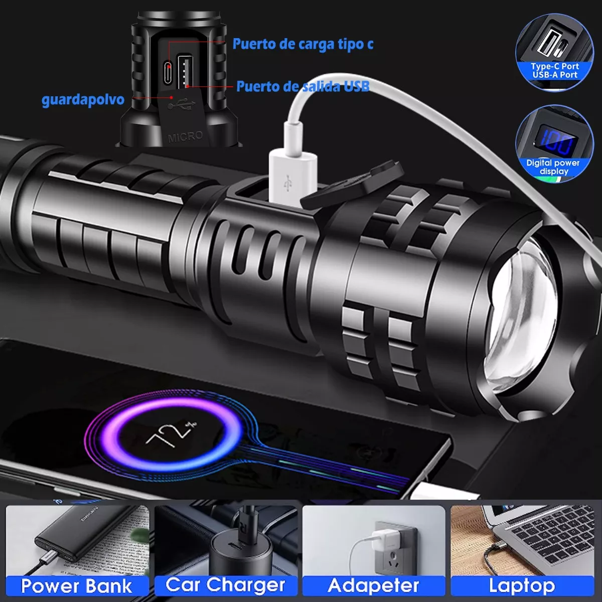 Mini Linterna LED Recargable, Superpotente, 800 Lúmenes, Magnética, Portátil, Pequeño Llavero