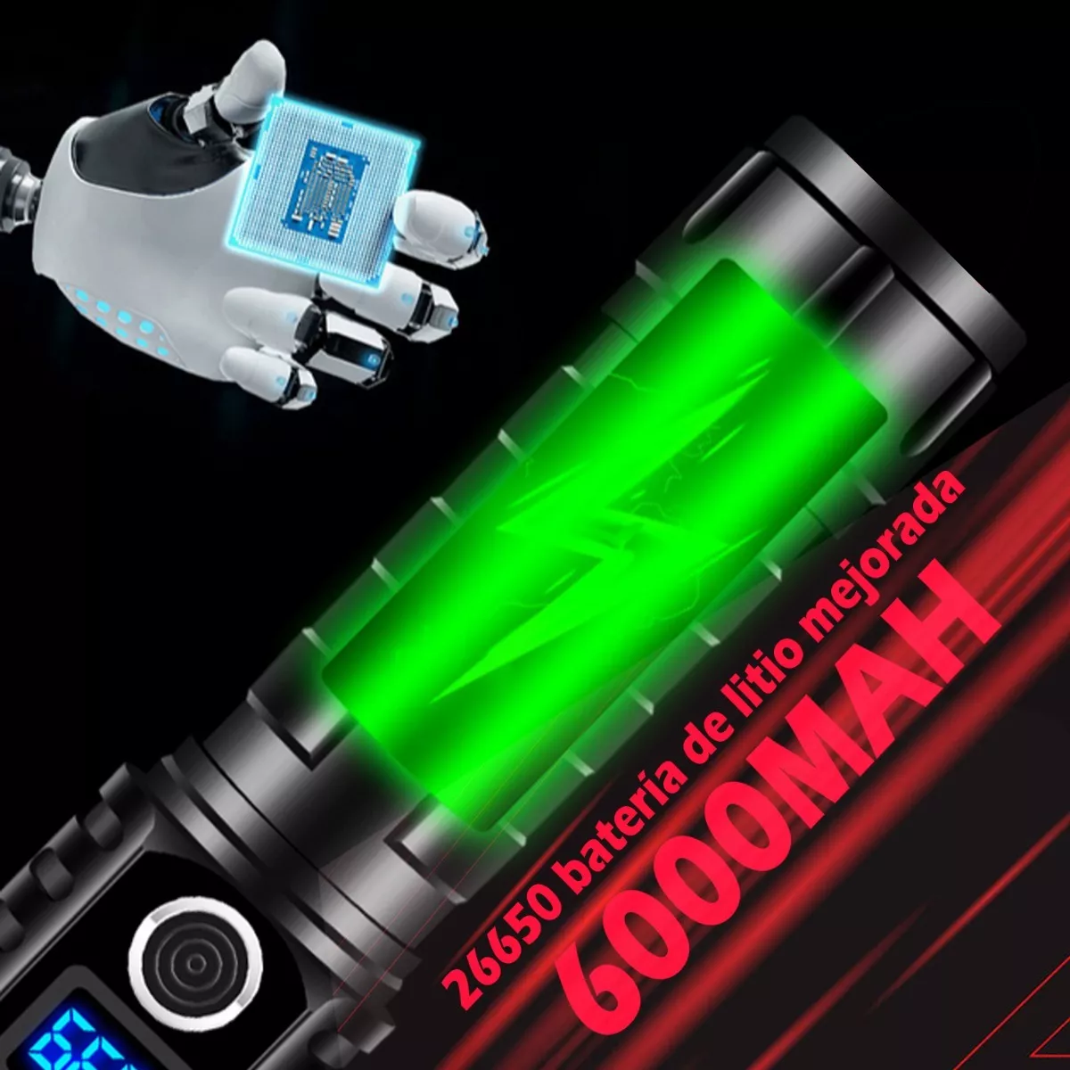 Lámpara Táctica Led Linterna Pantalla Digital 100000 Lúmenes