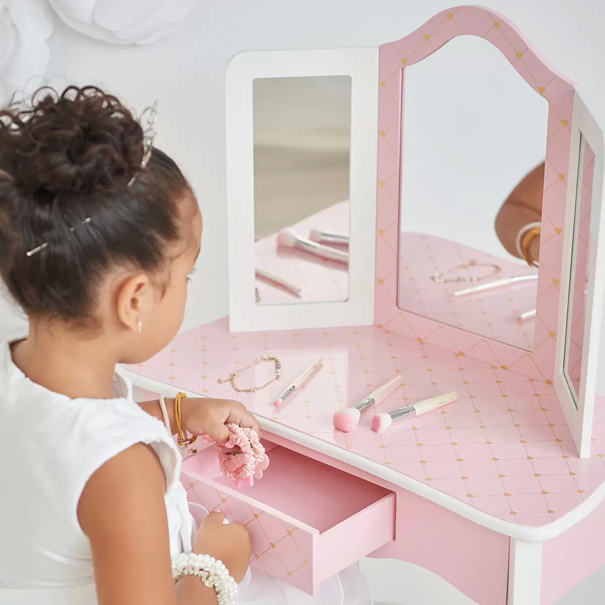 Tocador Infantil Con Taburete Para Niñas