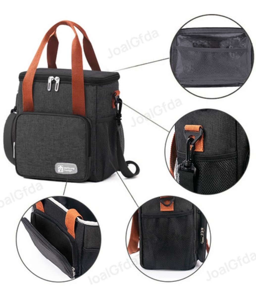 Lonchera Térmica De Gran Capacidad Con Correas P/hombro Negro Cintas Marron