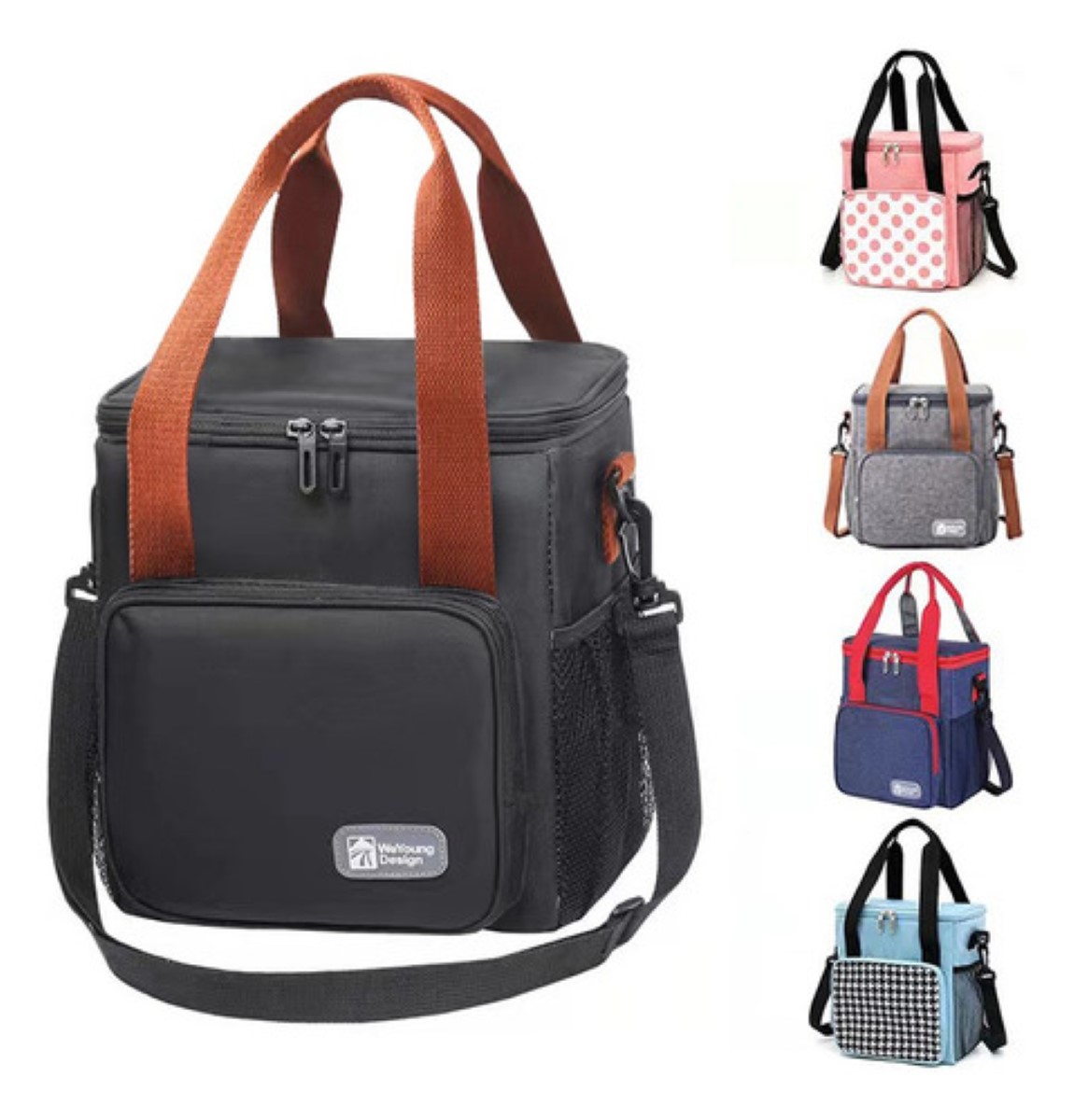 Lonchera Térmica De Gran Capacidad Con Correas P/hombro Negro Cintas Marron