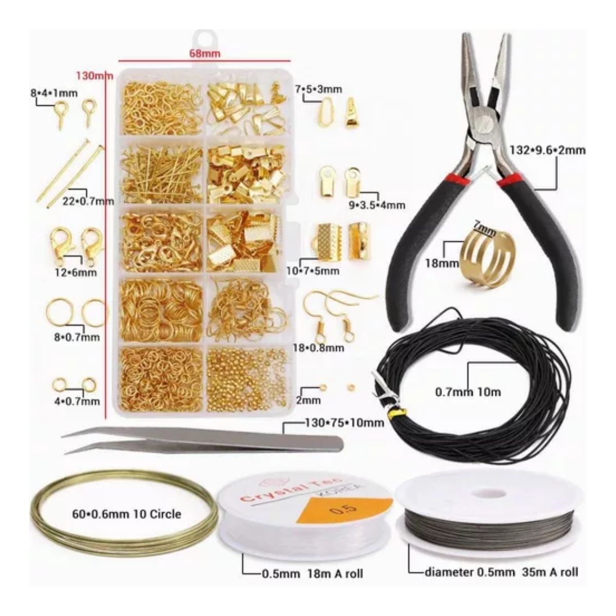 1128pcs Bisuteria Kit Para Hacer Aretes Gancho Joyerías Dorado