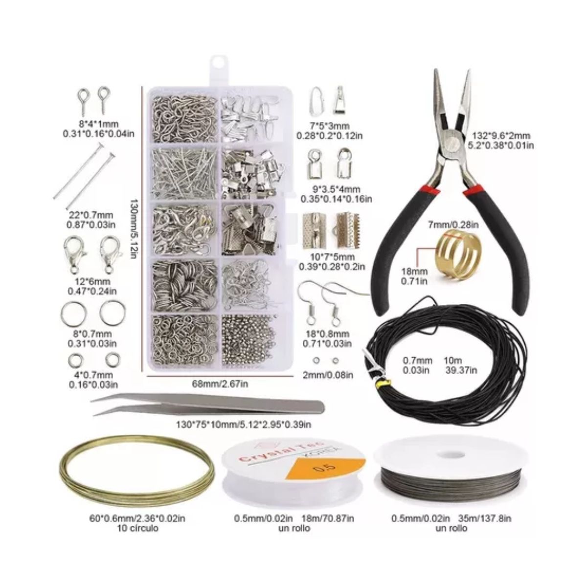 Kit De Bisutería Para Hacer Aretes, Joyas, 712 Piezas Plata