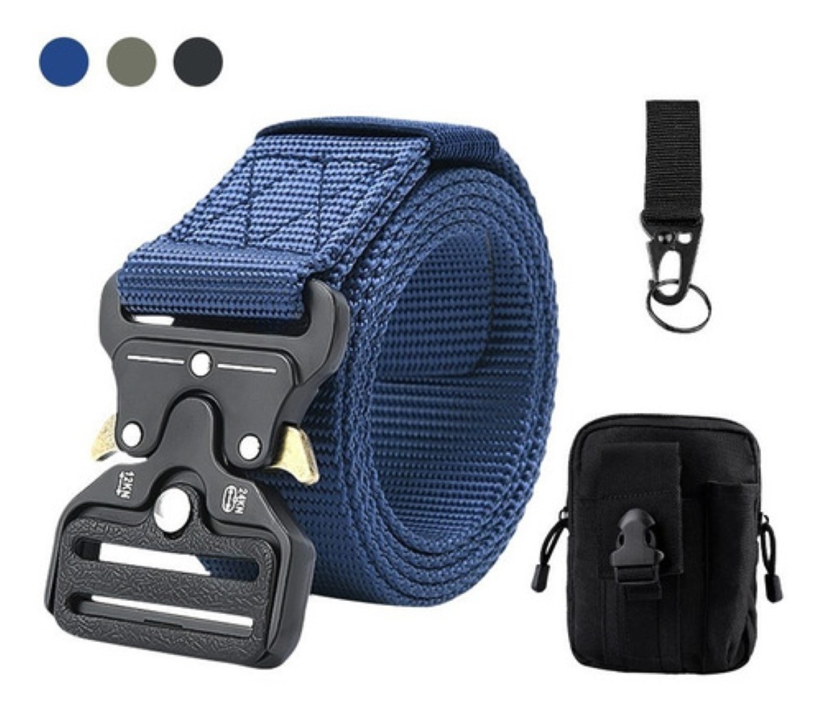 Cinturón Ajustable Táctico + Riñonera Y Hebilla De Senderism Azul Marino