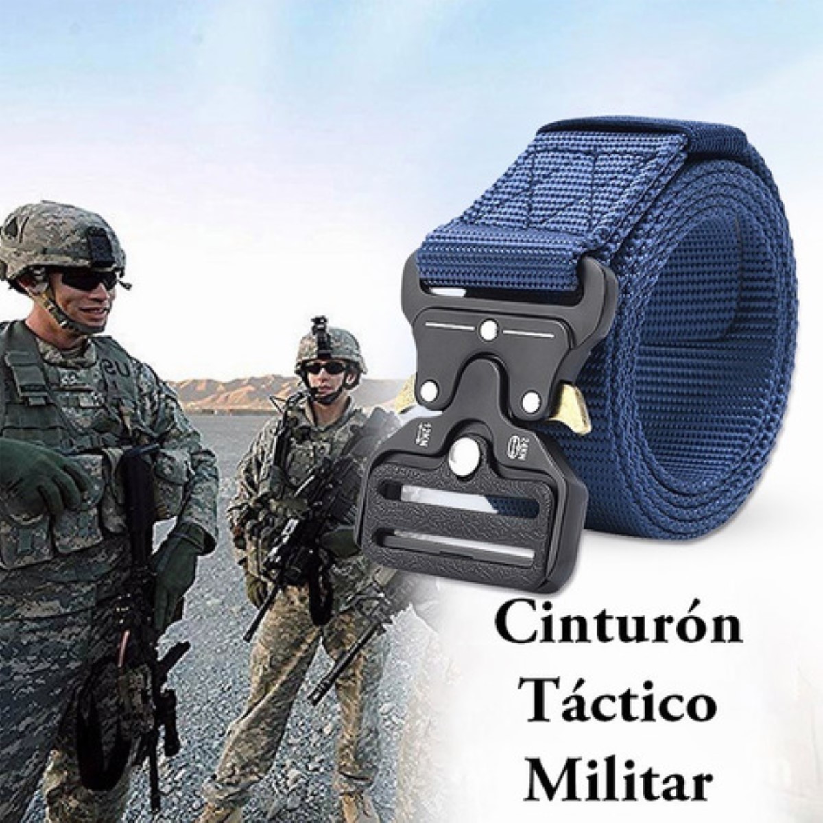 Cinturón Ajustable Táctico + Riñonera Y Hebilla De Senderism Azul Marino