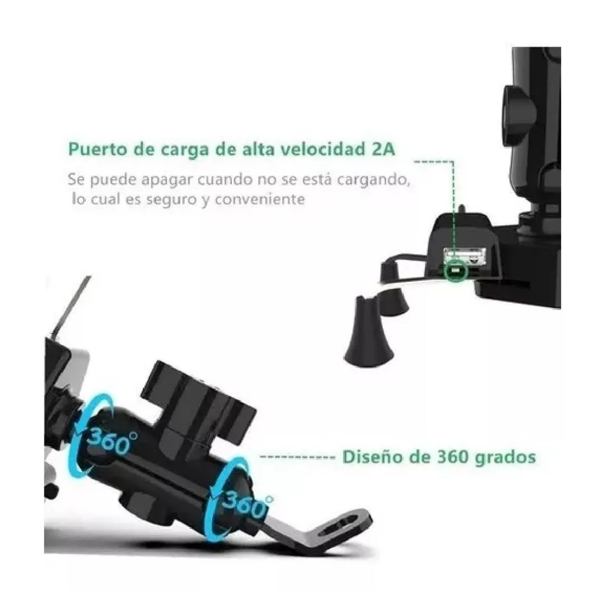 Base soporte para moto y cargador USB