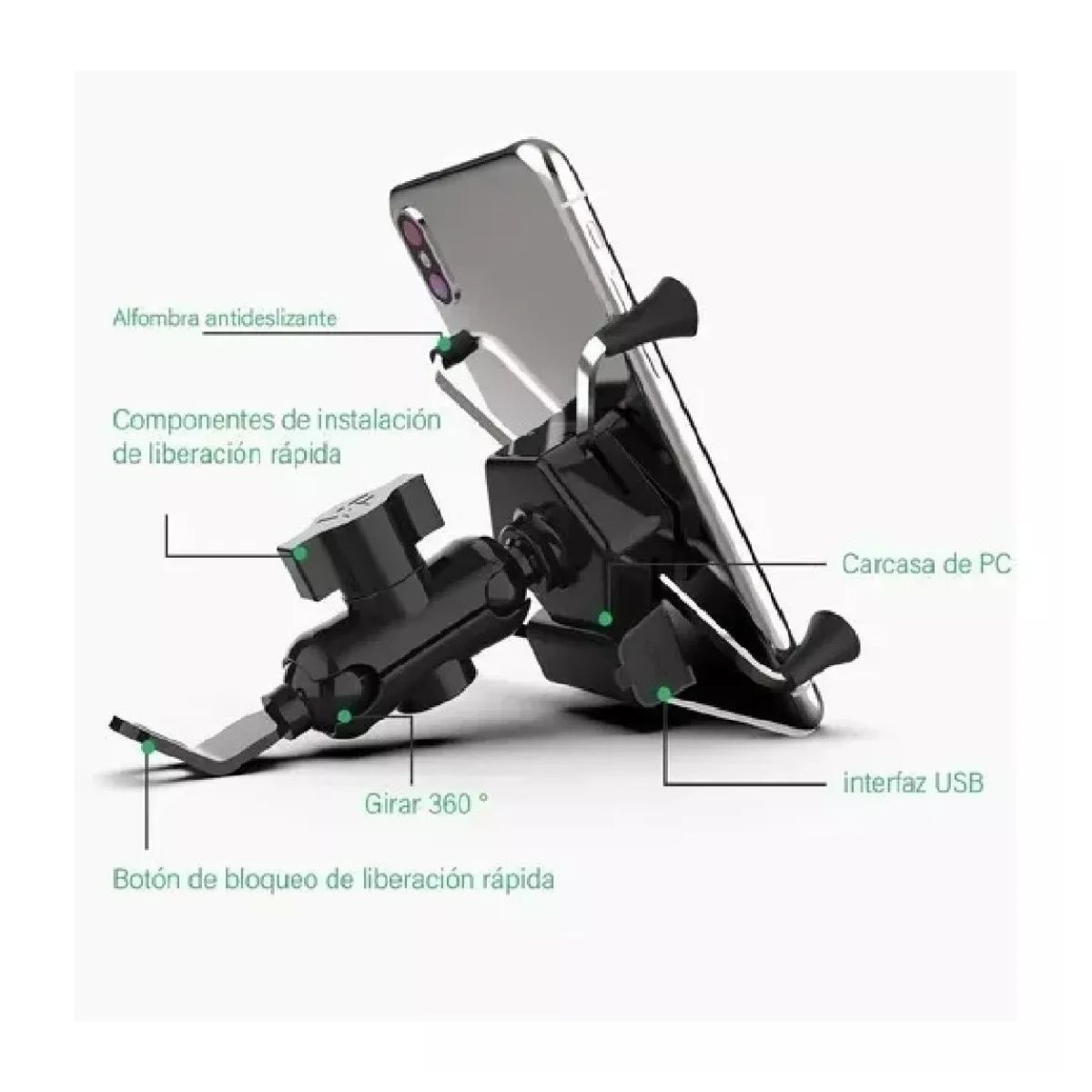 Base soporte para moto y cargador USB