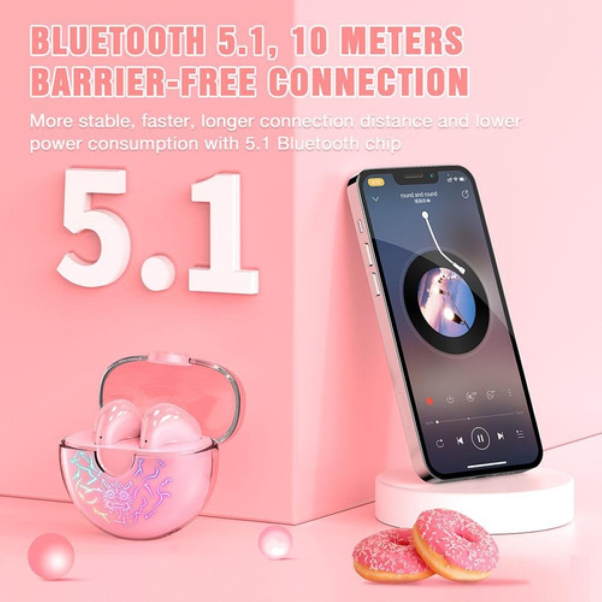 Audífonos Inalambricos Bluetooth Cancelacion De Ruido Color Rosa