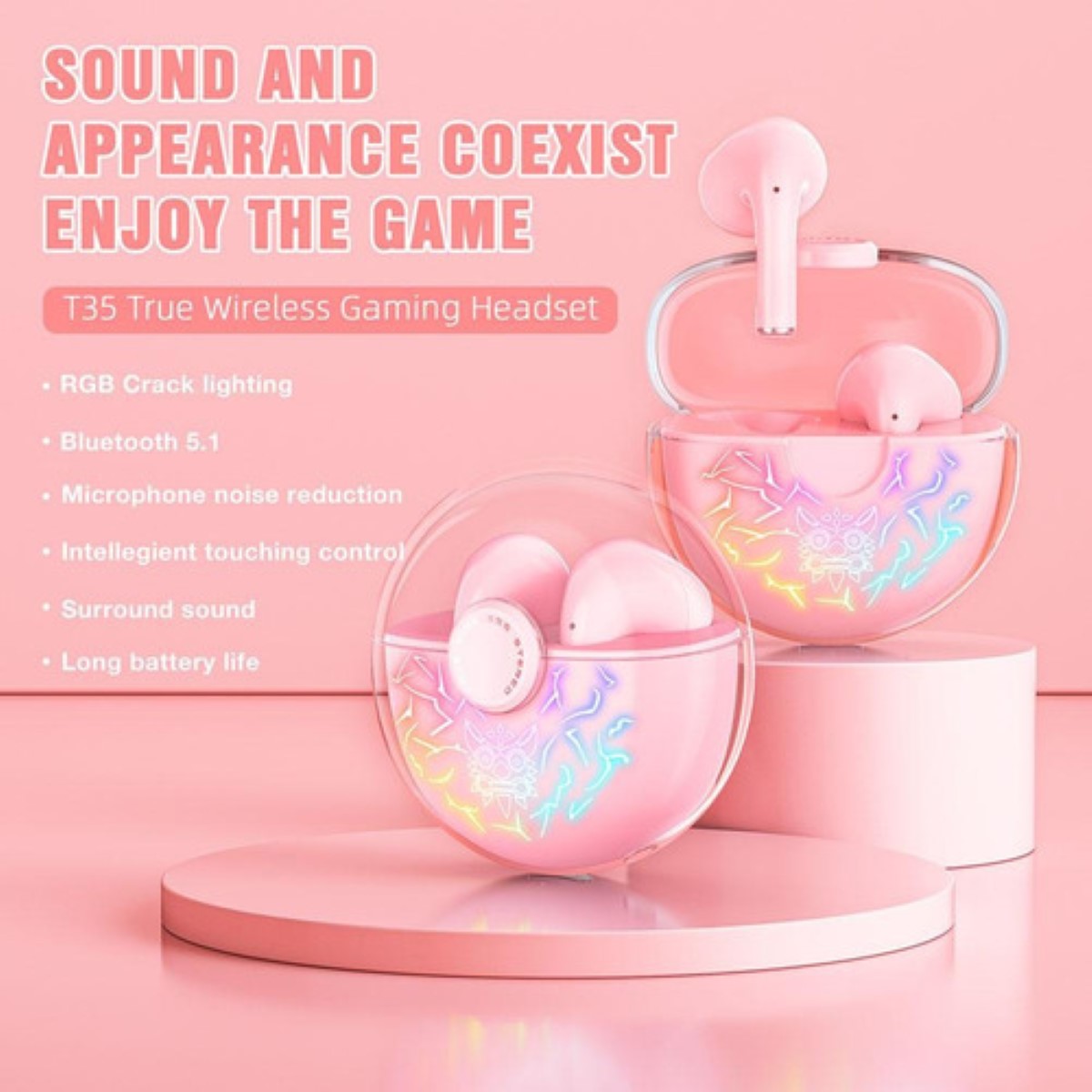 Audífonos Inalambricos Bluetooth Cancelacion De Ruido Color Rosa