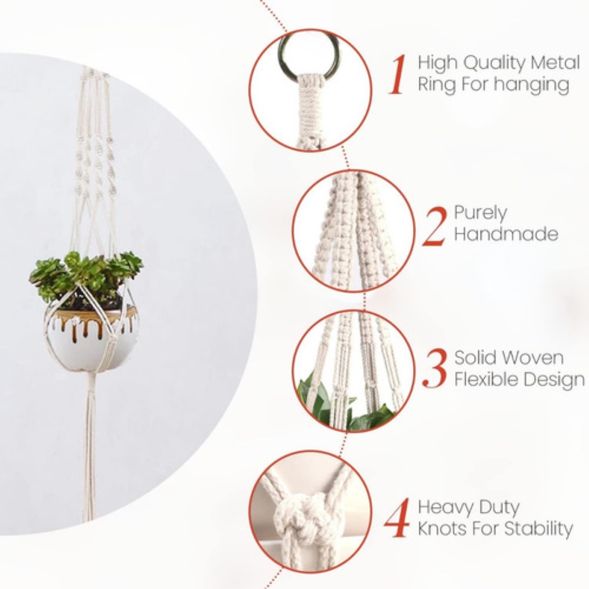 6 Maceteros Colgantes De Macramé Portamacetas Con Ganchos Beige