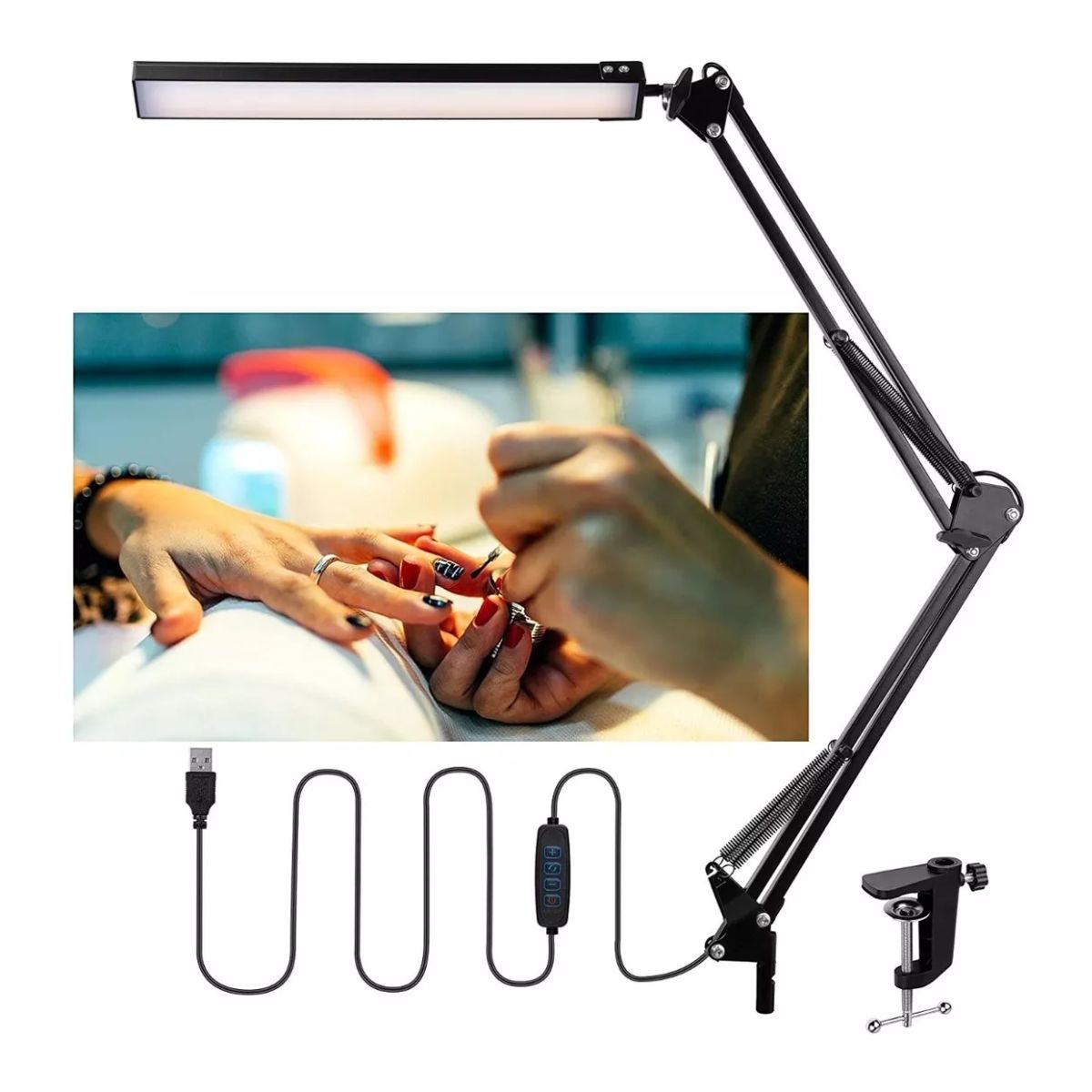 Lampara de escritorio led con braso oscilante Negro