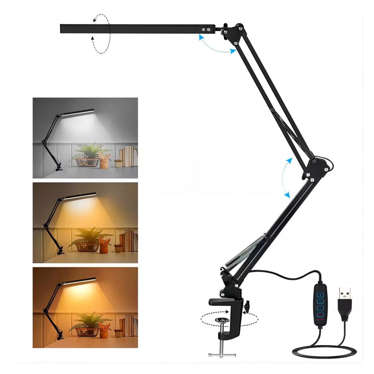 Lampara de escritorio led con braso oscilante Negro