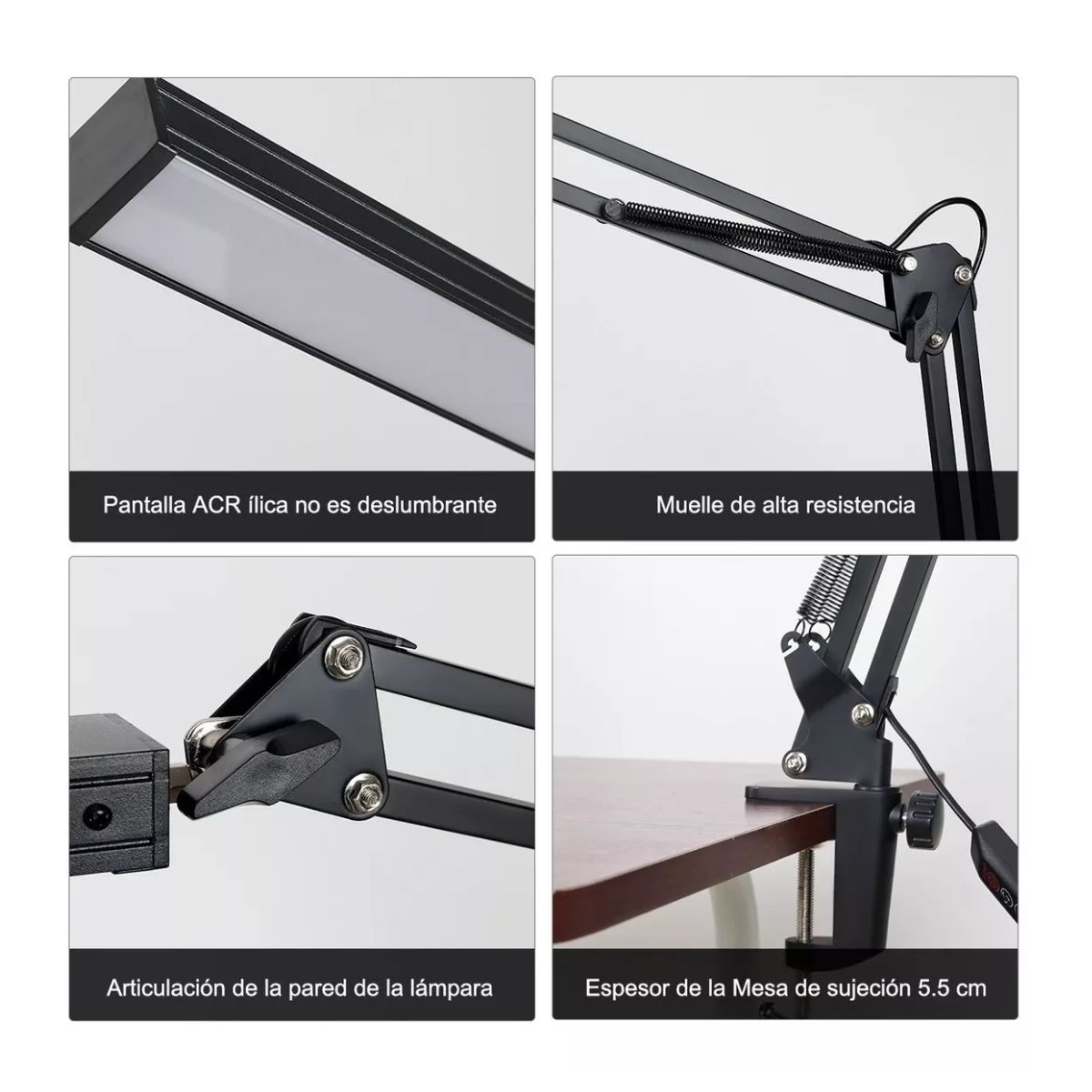 Lampara de escritorio led con braso oscilante Negro