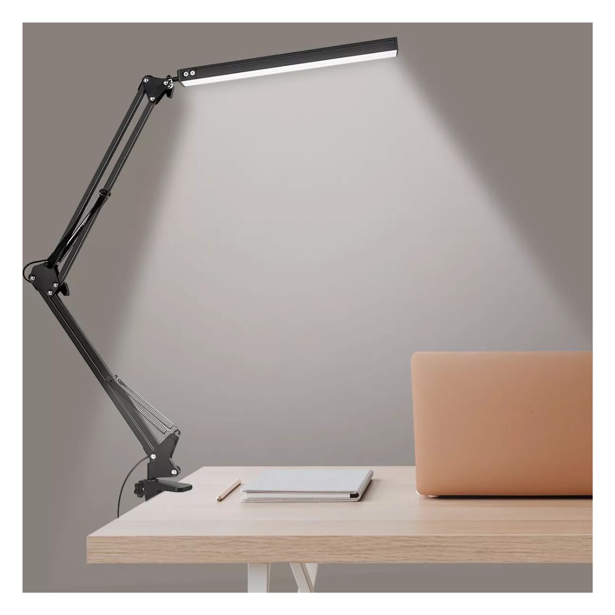 Lampara de escritorio led con braso oscilante Negro