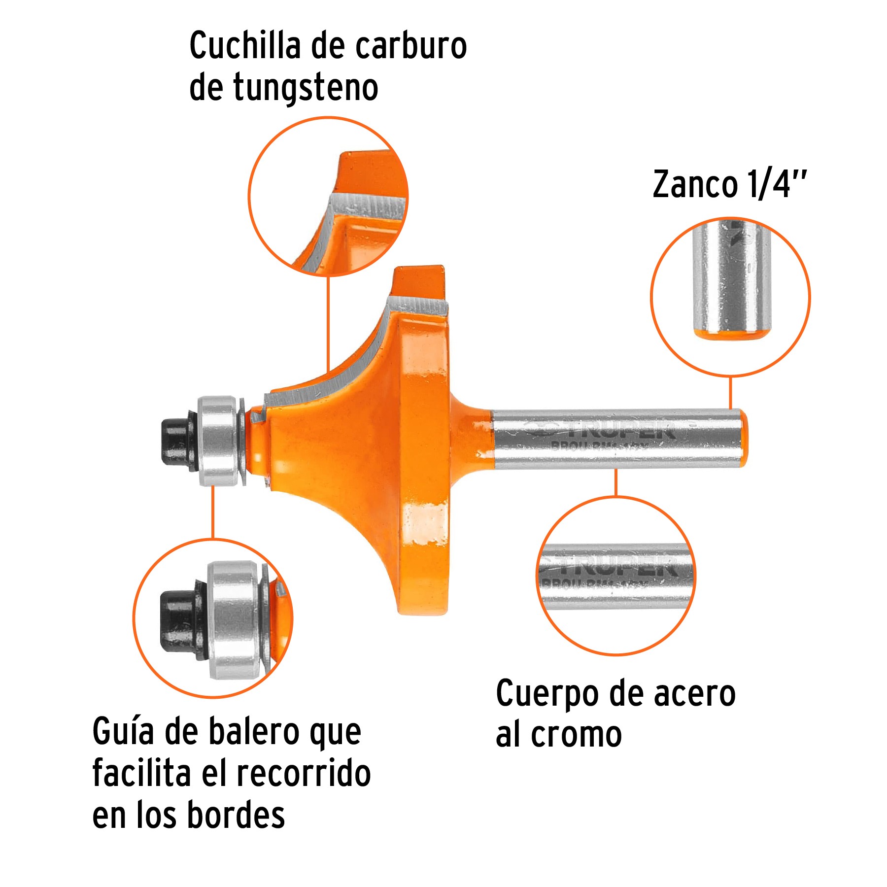 BROCA PARA ROUTER, REDONDEADO CON MOLDURA, 1-1/2" CON BALERO TRUPER 11474