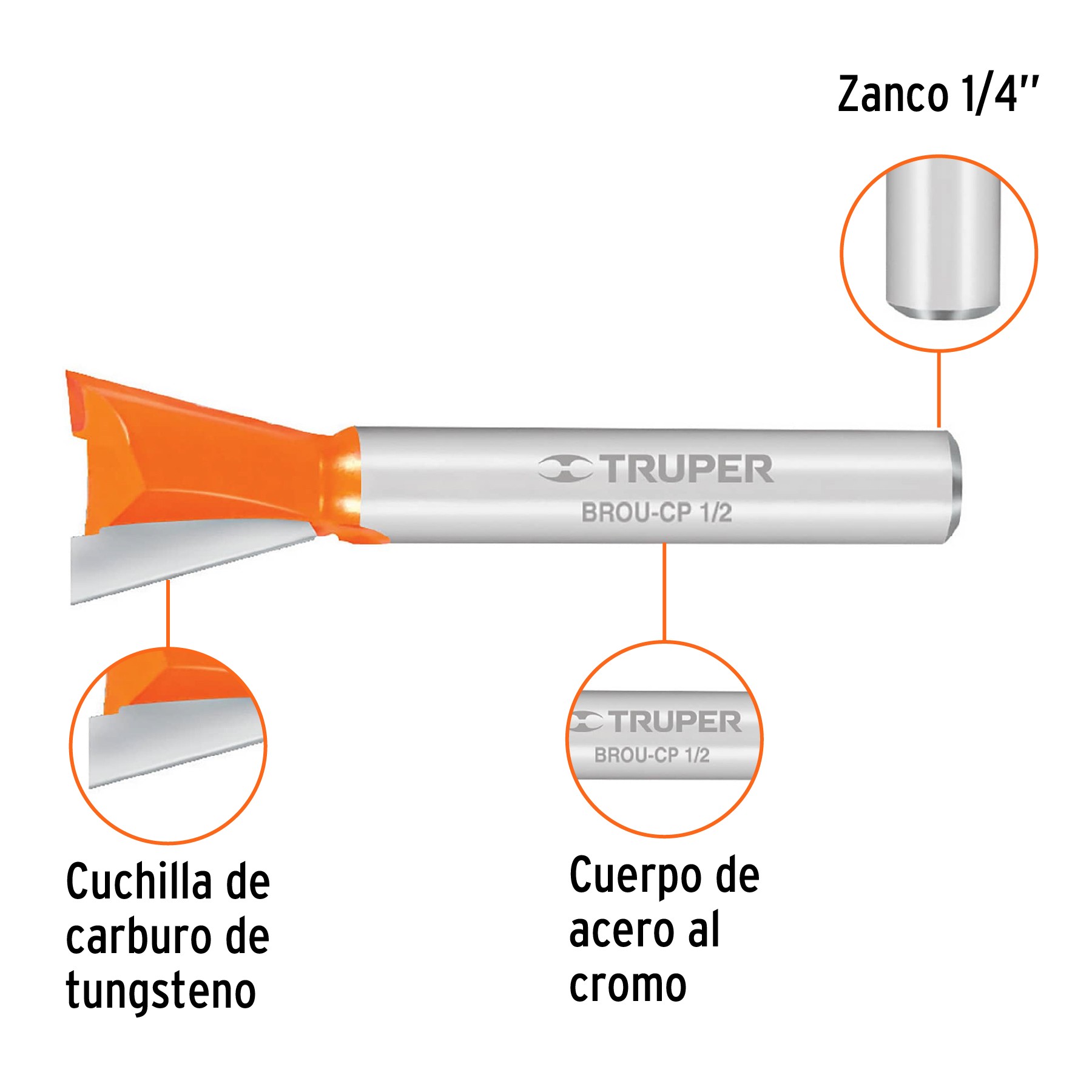 BROCA PARA ROUTER, COLA DE PATO, 1/2", TRUPER 11475