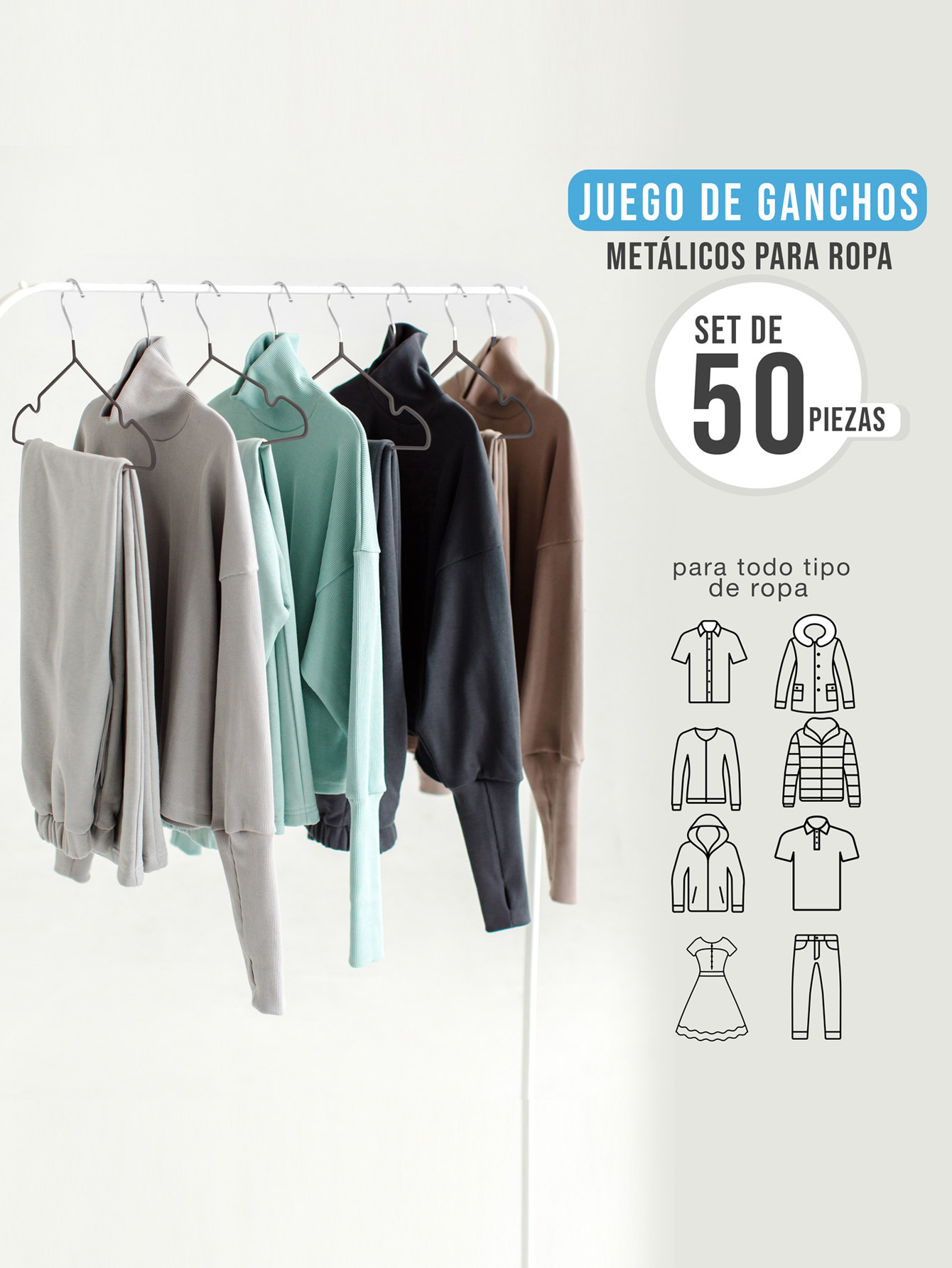 Set De 50 Gancho Plástico Ropa Para Adulto Envió Gratis