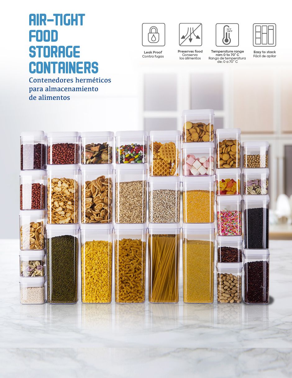 AGBOX Set De 30 Contenedores Para Cocina Con Tapa Hermética Blanca AG-BOT30B.