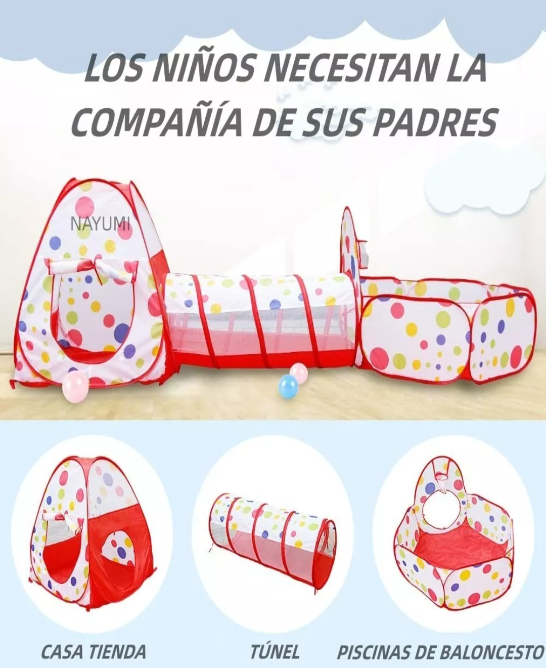 Casita Carpa Tunel Para Niños 3 En 1 Gimnasio Plegable Bebes