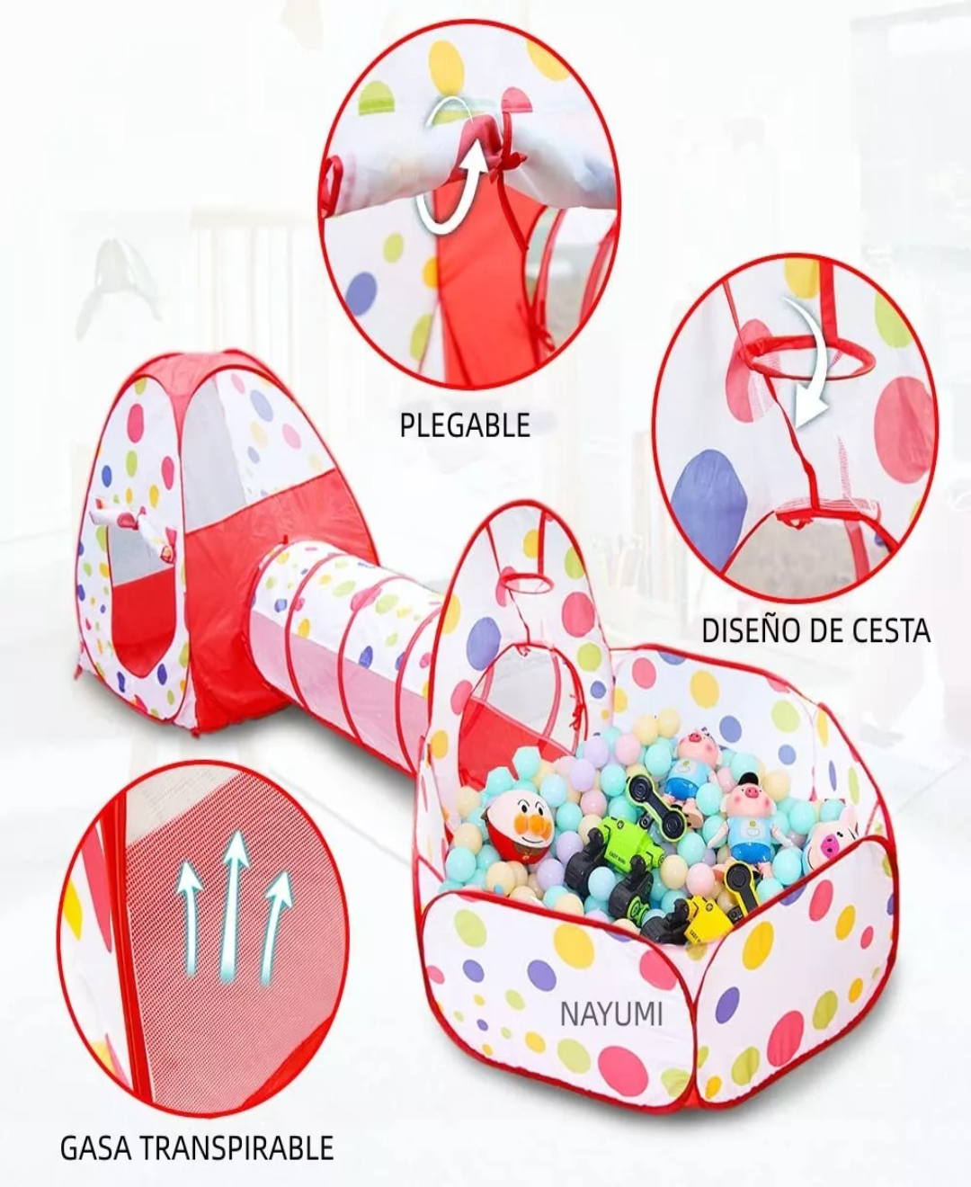 Casita Carpa Tunel Para Niños 3 En 1 Gimnasio Plegable Bebes