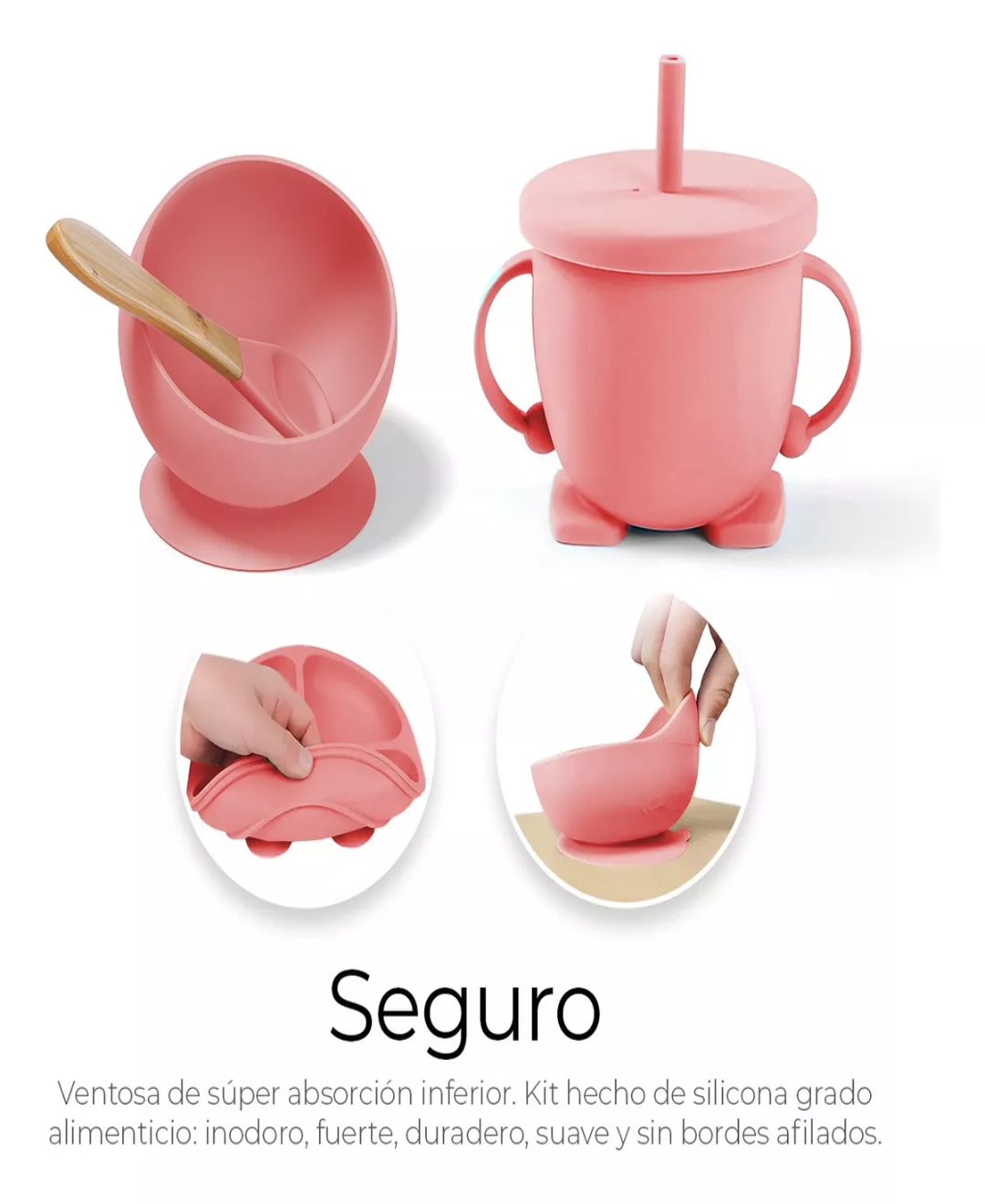 Set De Cubiertos Para Bebés Silicona Plato Antideslizante