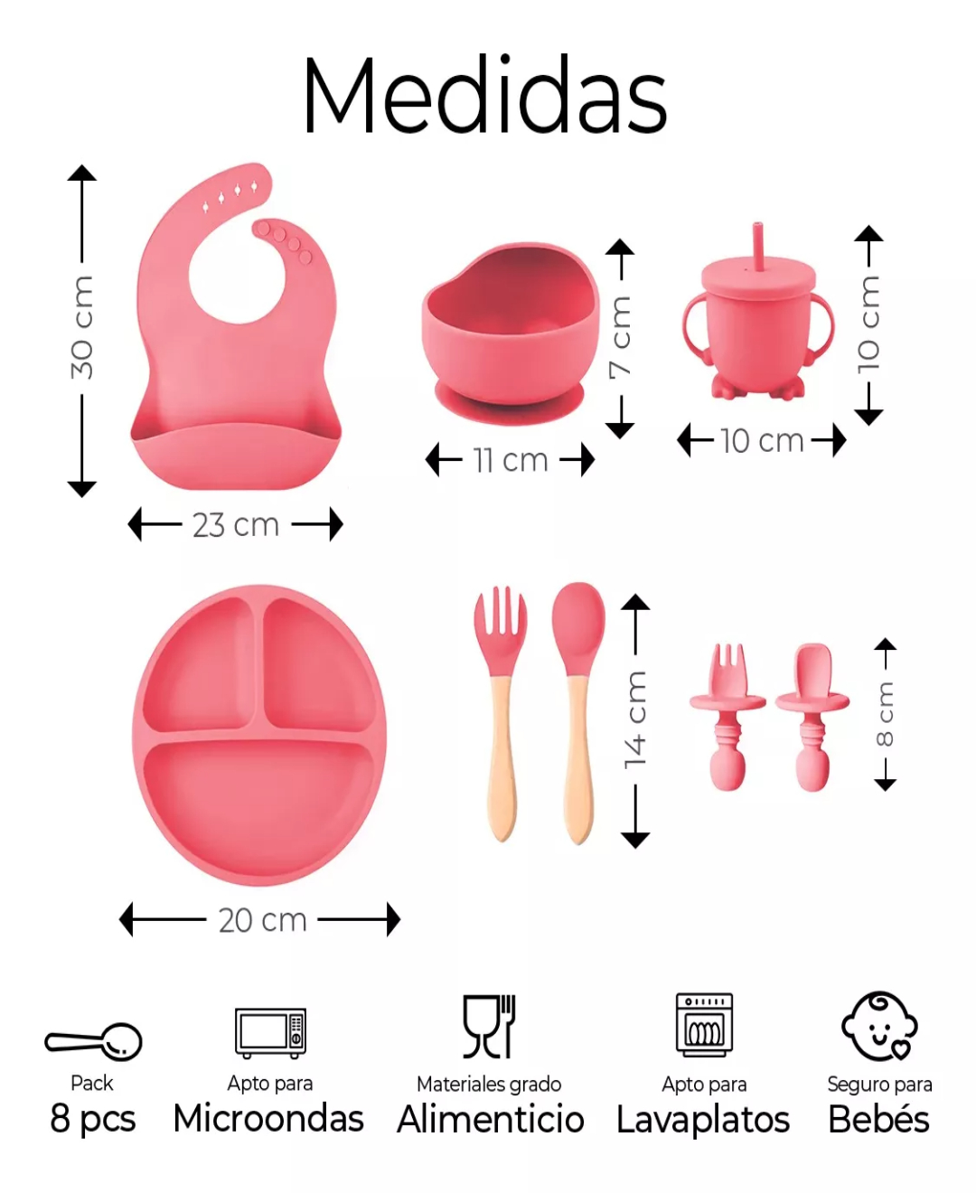 Set De Cubiertos Para Bebés Silicona Plato Antideslizante
