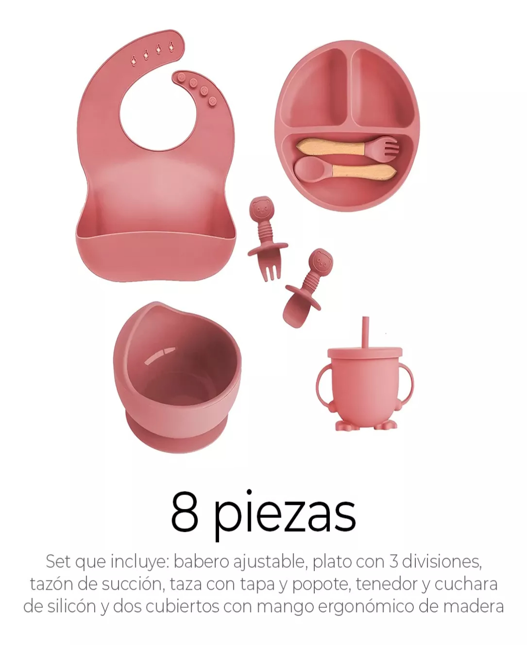Set De Cubiertos Para Bebés Silicona Plato Antideslizante