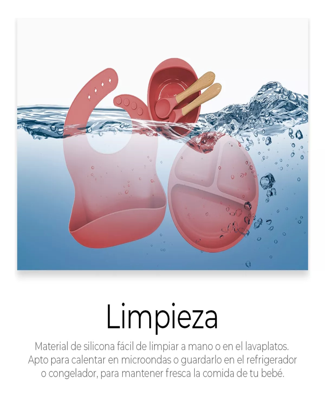 Set De Cubiertos Para Bebés Silicona Plato Antideslizante