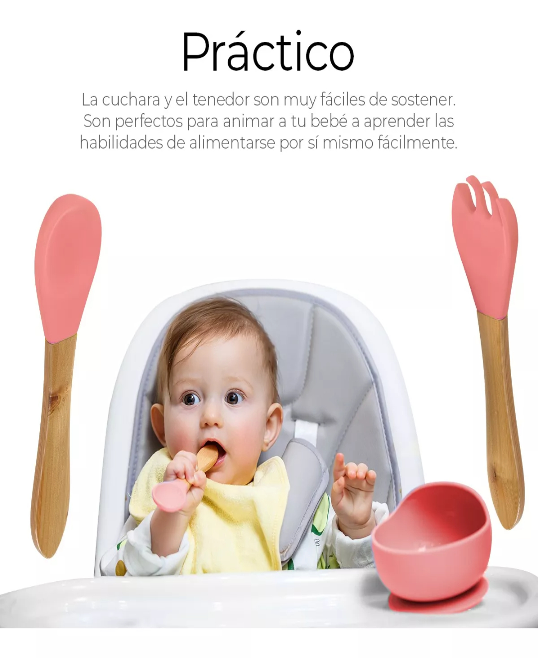 Set De Cubiertos Para Bebés Silicona Plato Antideslizante