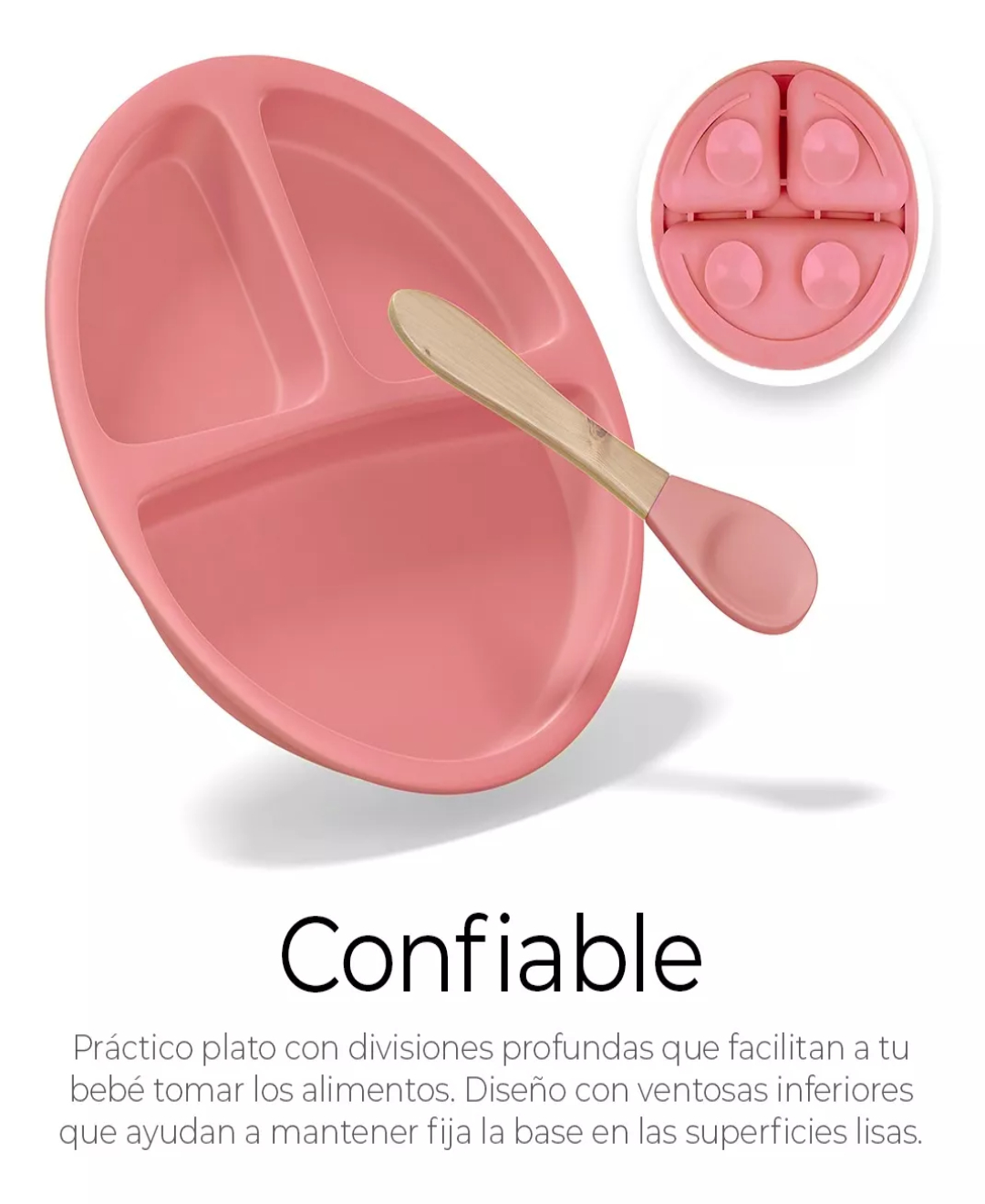 Set De Cubiertos Para Bebés Silicona Plato Antideslizante