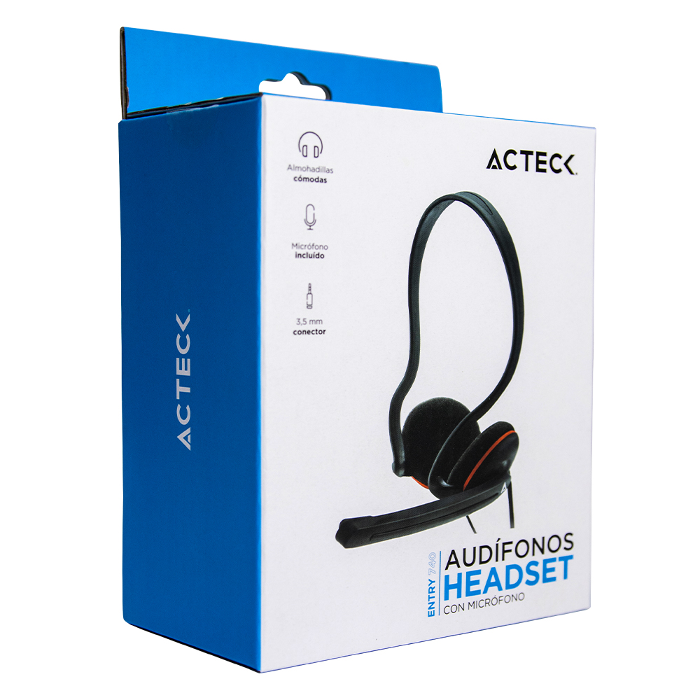 Audífonos Ergonómicos Acteck Micro Rígido 3.5mm Mic ajustable