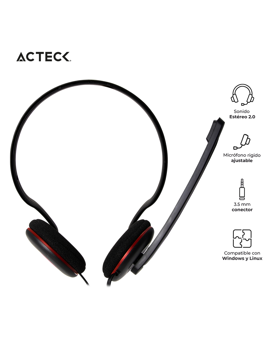 Audífonos Ergonómicos Acteck Micro Rígido 3.5mm Mic ajustable