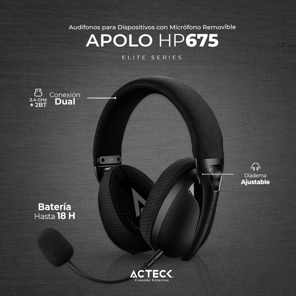 Audifonos Apolo Over Ear Bluetooth 2.4 Ghz Usb Aux 3.5 Mm Acteck